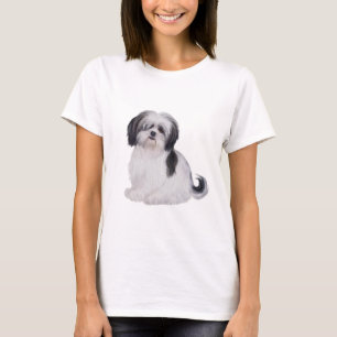 Shih tzu (A) - svart och vit T-shirt