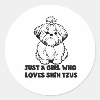 Shih Tzu Älskar Tjej – Tecknad Hund Design Runt Klistermärke