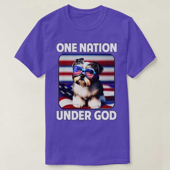 Shih Tzu American Flagga One Nation under Gud Patr T Shirt (Design framsida)