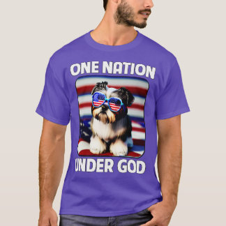 Shih Tzu American Flagga One Nation under Gud Patr T Shirt