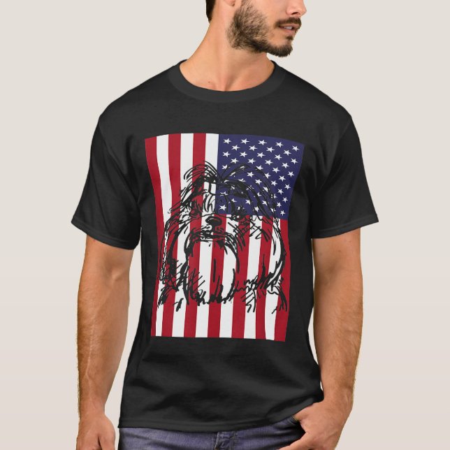 Shih Tzu American Flagga T Shirt (Framsida)