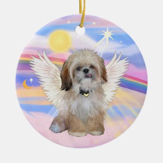 Shih Tzu Angel i himlens moln Julgransprydnad Keramik (Framsidan)
