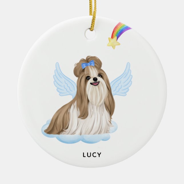 Shih Tzu Angel Personlig Hund Pet Memorial Julgransprydnad Keramik (Framsidan)