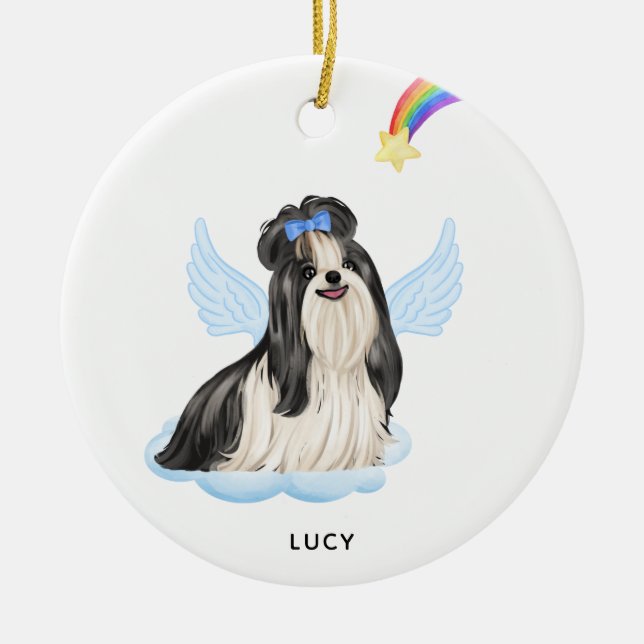Shih Tzu Angel Personlig Pet Hund Memorial Julgransprydnad Keramik (Framsidan)