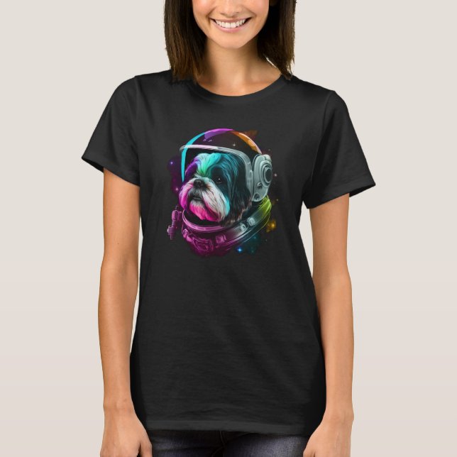 Shih Tzu Astronaut Dog in Outer Space Cosmic Plane T Shirt (Framsida)