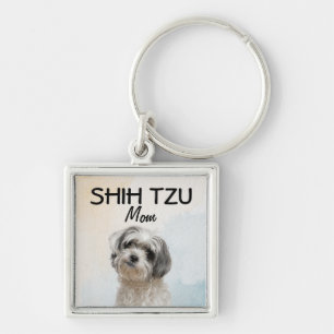 Shih Tzu Best Mamma Fyrkantig Silverfärgad Nyckelring