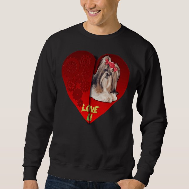 Shih Tzu Big Red Heart Lång Ärmad Tröja (Framsida)
