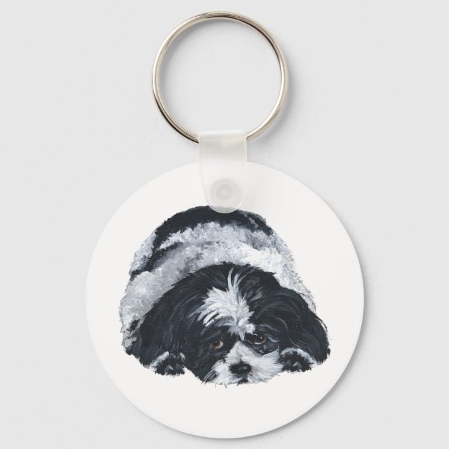 Shih Tzu Black & White Nyckelring (Framsida)
