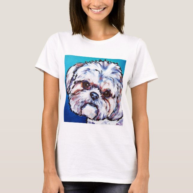 Shih Tzu blått T-shirt (Framsida)