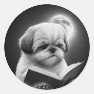 Shih Tzu Bok Reading Runt Klistermärke