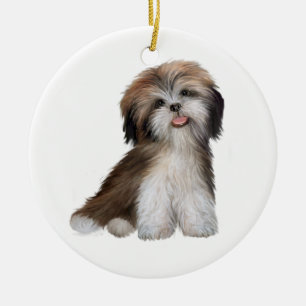Shih Tzu - brun och vit #2 Julgransprydnad Keramik
