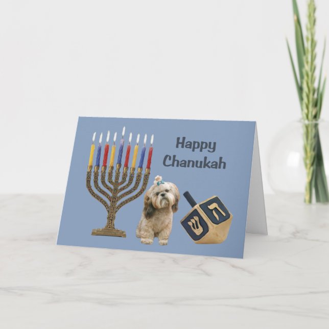Shih Tzu Chanukah Card Menorah Dreidel Helgkort (Framsida)