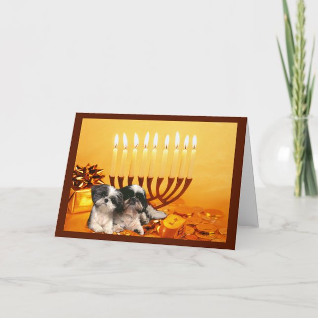Shih Tzu Chanukah Card Menorah Helgkort (Framsida)