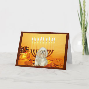 Shih Tzu Chanukah Card Menorah Helgkort
