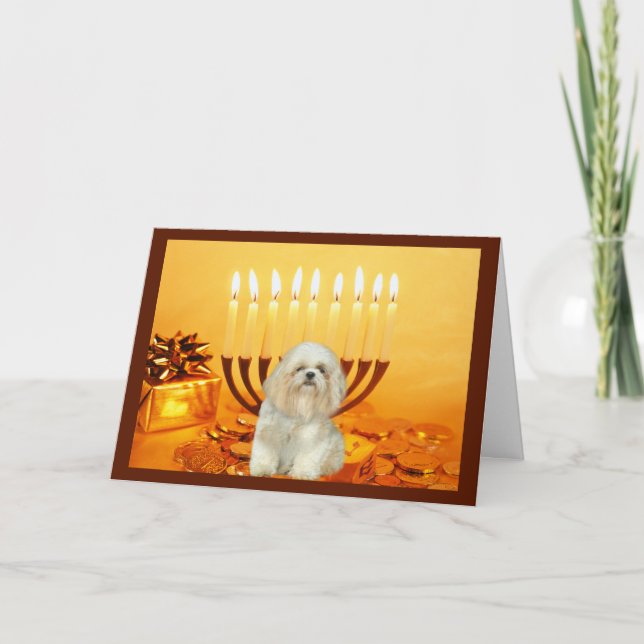 Shih Tzu Chanukah Card Menorah Helgkort (Framsida)