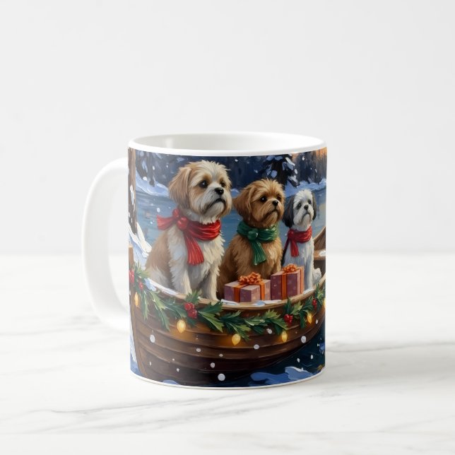 Shih Tzu Christmas Boat Holiday Kaffemugg (Framsida vänster)