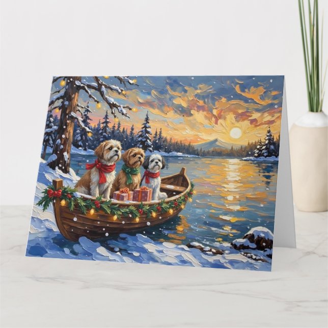 Shih Tzu Christmas Boat Holiday Kort (Framsida)