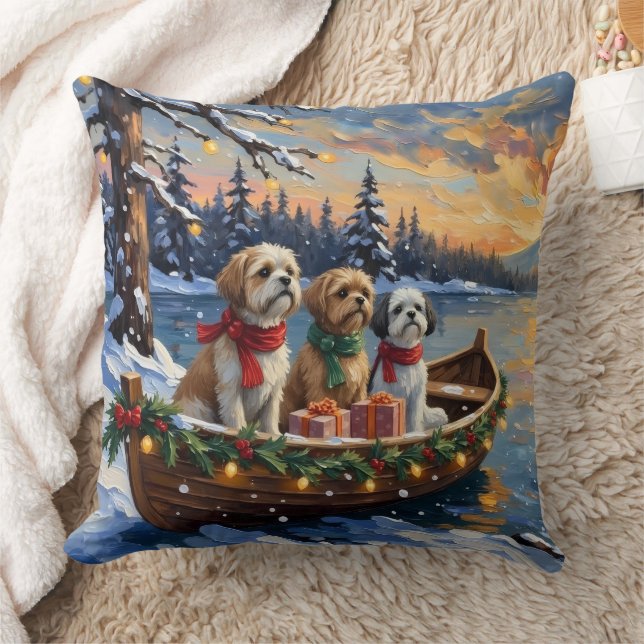 Shih Tzu Christmas Boat Holiday Kudde (Filt)