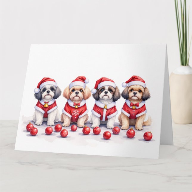 Shih Tzu Christmas Dress Santa Hat Kort (Framsida)