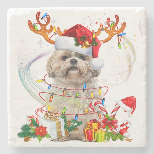 Shih Tzu Christmas Reindeer | Christmas Lights Stenunderlägg (Framsidan)