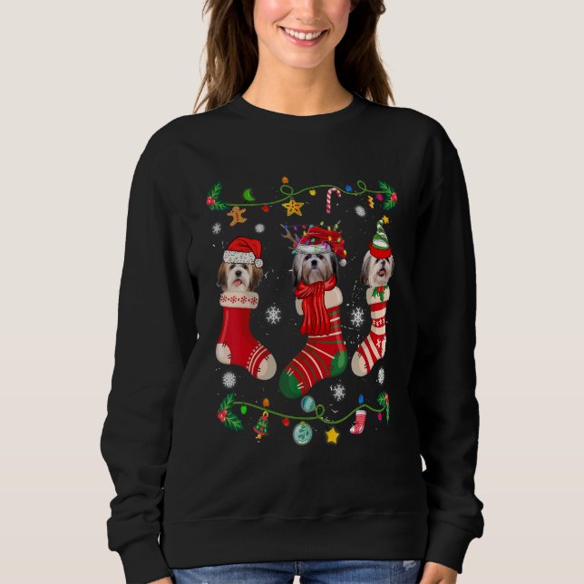 Shih Tzu Christmas Socks Xmas Dog   T Shirt (Framsida)