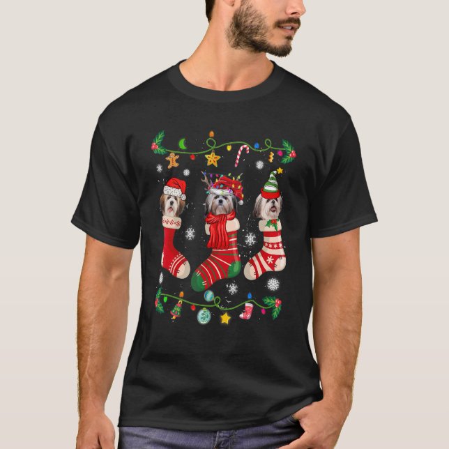 Shih Tzu Christmas Socks Xmas Dog   T Shirt (Framsida)