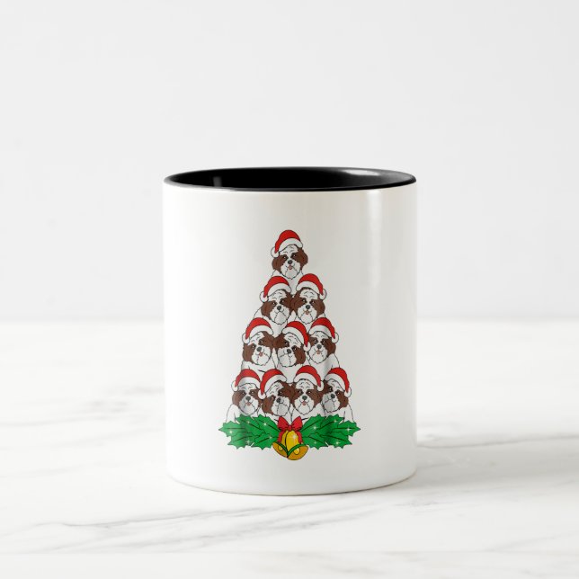 Shih Tzu Christmas Tree Dog Xmas Lover Gift Två-Tonad Mugg (Center)
