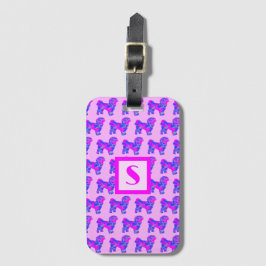 Shih Tzu Cute Hund Rosa & Blue Silhouette Monogram Bagagebricka
