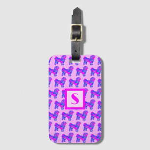 Shih Tzu Cute Hund Rosa & Blue Silhouette Monogram Bagagebricka
