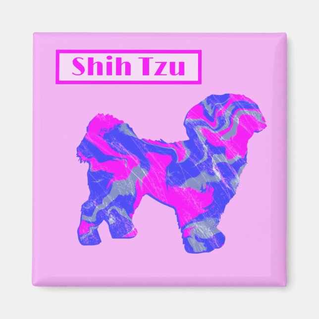 Shih Tzu Cute Hund Silhouette Rosa &Blue Silhouett Magnet (Framsidan)