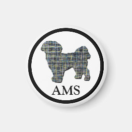 Shih Tzu Cute Hund Silhouette Y and Blue Grid Magnet