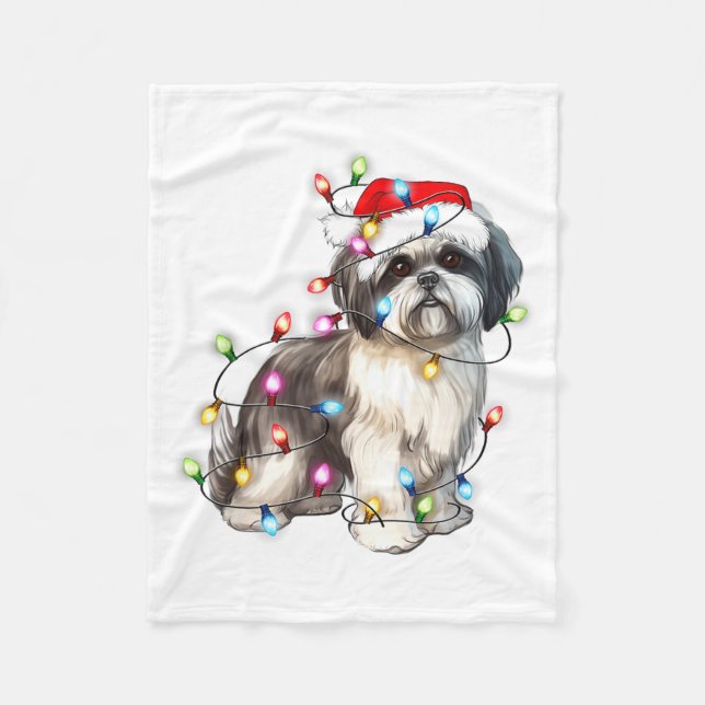 Shih Tzu Dog Christmas Lights Xmas Cute  Fleecefilt (Framsidan)