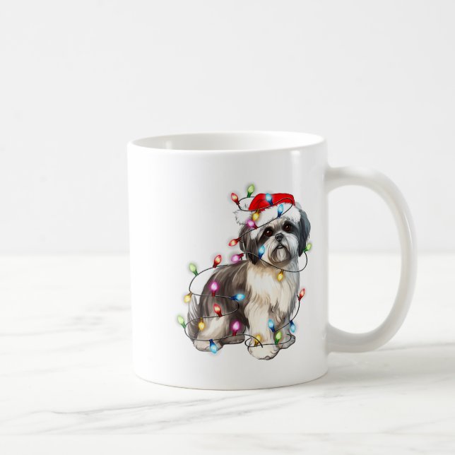 Shih Tzu Dog Christmas Lights Xmas Cute  Kaffemugg (Höger)