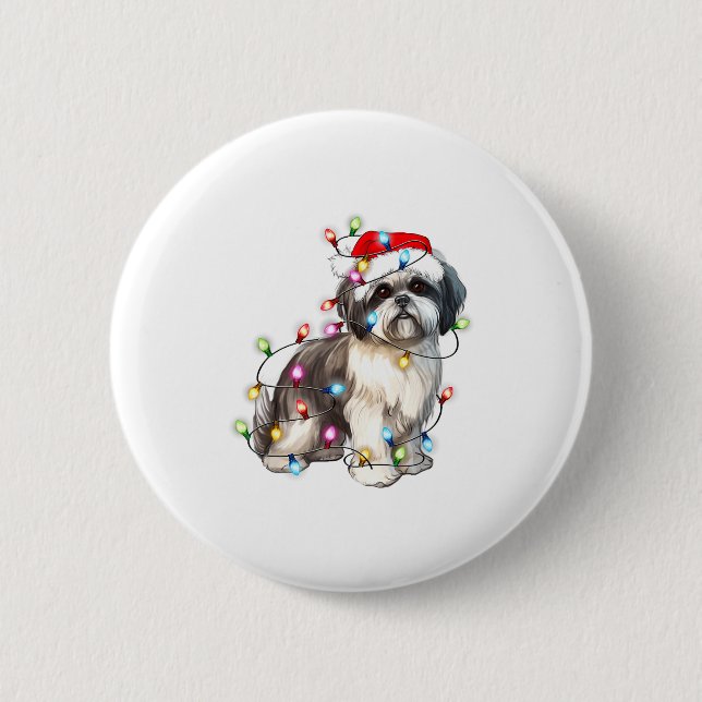 Shih Tzu Dog Christmas Lights Xmas Cute  Knapp (Framsida)