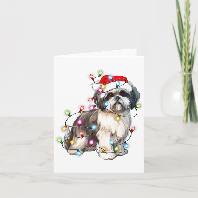 Shih Tzu Dog Christmas Lights Xmas Cute  Kort (Framsida)