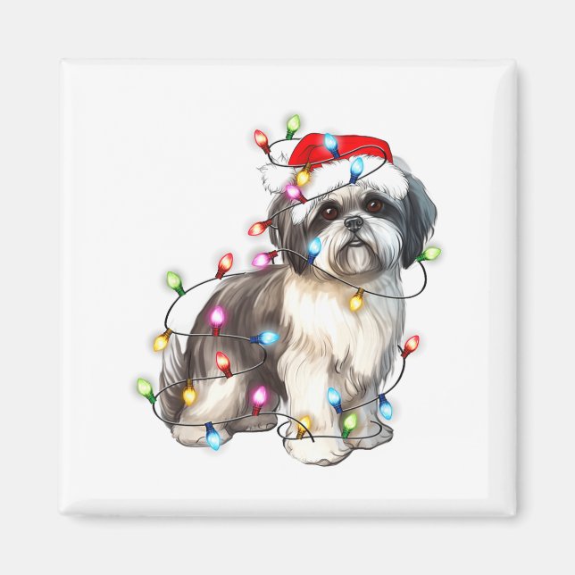 Shih Tzu Dog Christmas Lights Xmas Cute  Magnet (Framsidan)