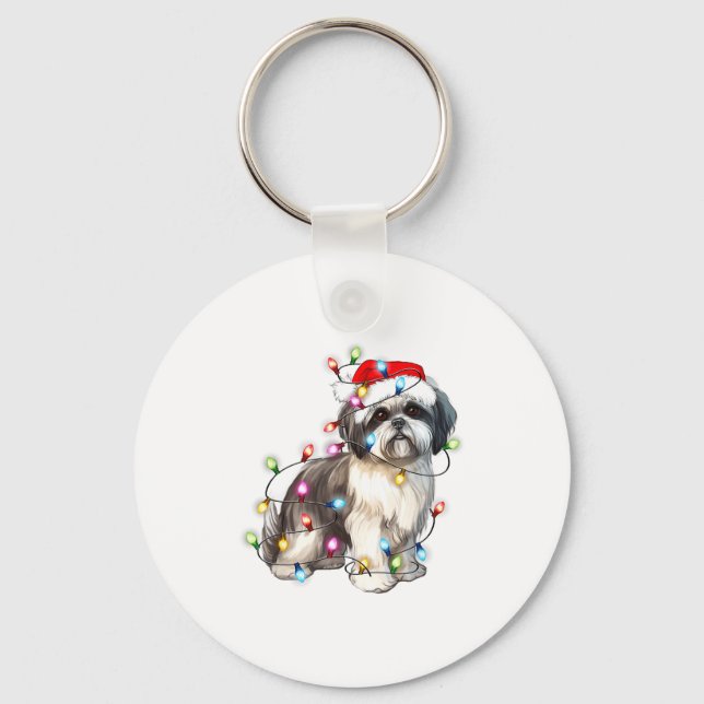Shih Tzu Dog Christmas Lights Xmas Cute  Nyckelring (Framsida)