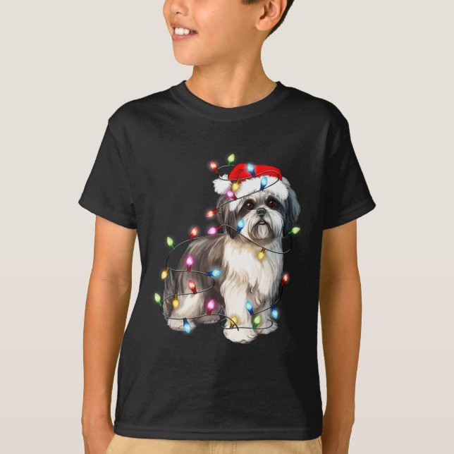 Shih Tzu Dog Christmas Lights Xmas Cute  T Shirt (Framsida)