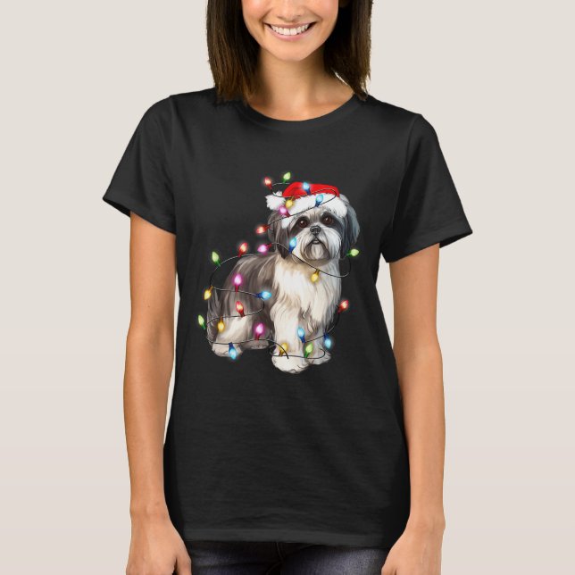 Shih Tzu Dog Christmas Lights Xmas Cute  T Shirt (Framsida)