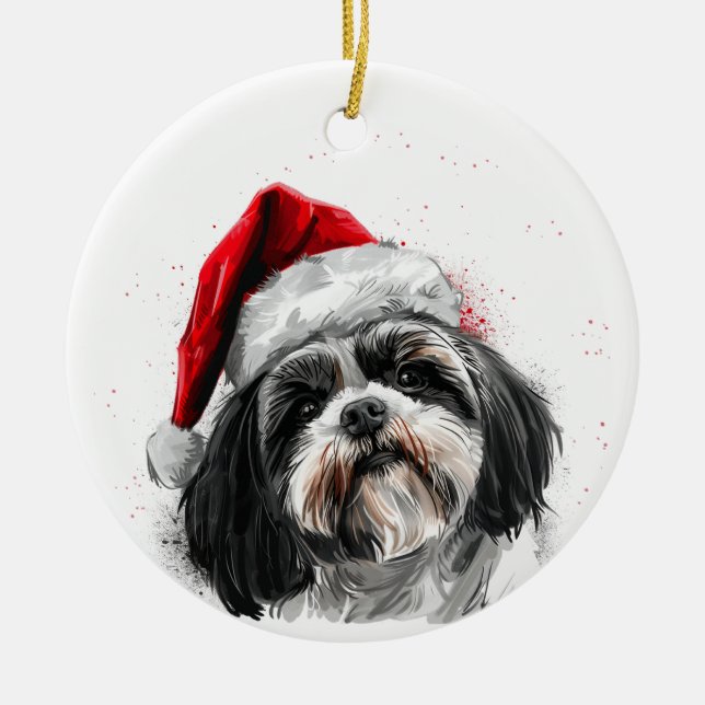 Shih Tzu Dog Christmas Personalized Julgransprydnad Keramik (Framsidan)