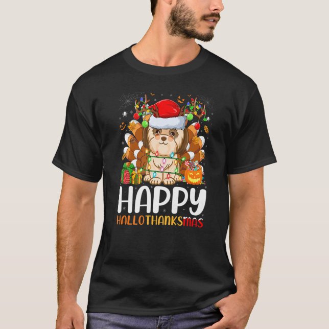 Shih Tzu Dog  Halloween Christmas Happy Hallothank T Shirt (Framsida)