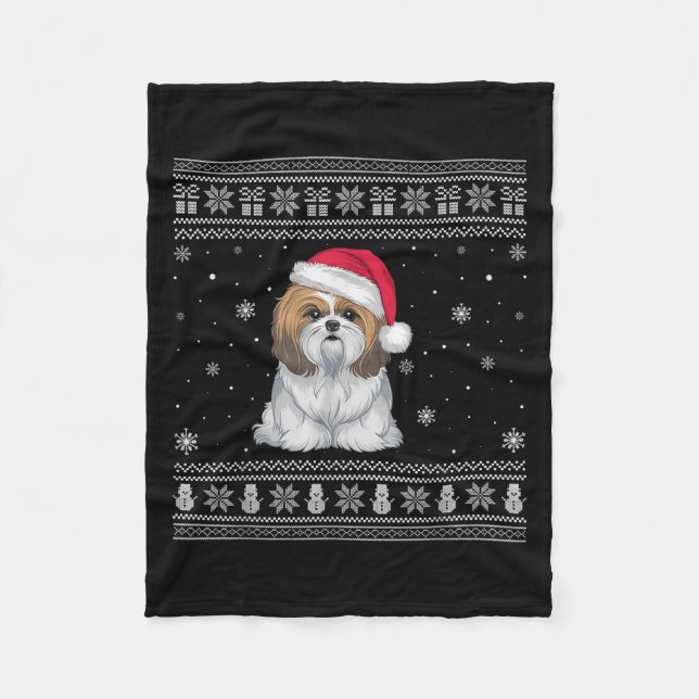 Shih Tzu Dog Lovers Men Women Santa Ugly Xmas Swea Fleecefilt (Framsidan)
