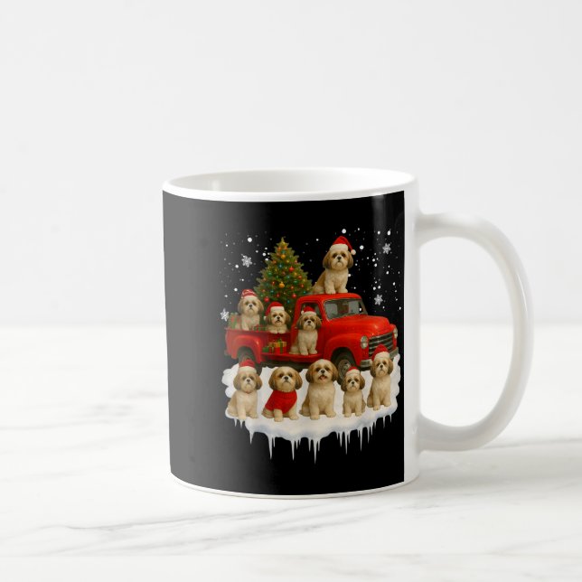 Shih Tzu Dog Red Truck Christmas Tree Santa Ugly X Kaffemugg (Höger)
