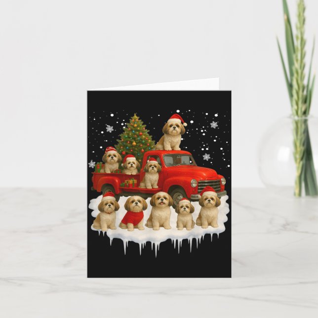 Shih Tzu Dog Red Truck Christmas Tree Santa Ugly X Kort (Framsida)