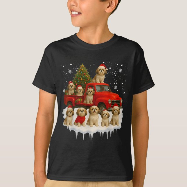 Shih Tzu Dog Red Truck Christmas Tree Santa Ugly X T Shirt (Framsida)