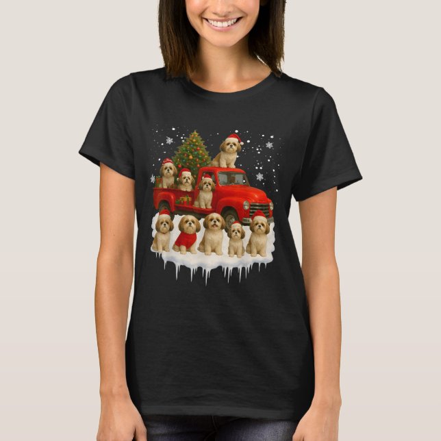 Shih Tzu Dog Red Truck Christmas Tree Santa Ugly X T Shirt (Framsida)
