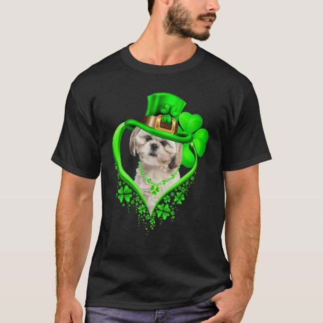 Shih Tzu Dog St Patricks Day Lover Irish Shamrock T Shirt (Framsida)