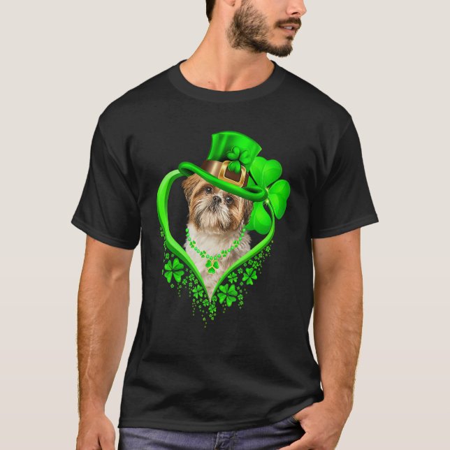 Shih Tzu Dog St Patricks Day Lover Irish Shamrock_ T Shirt (Framsida)