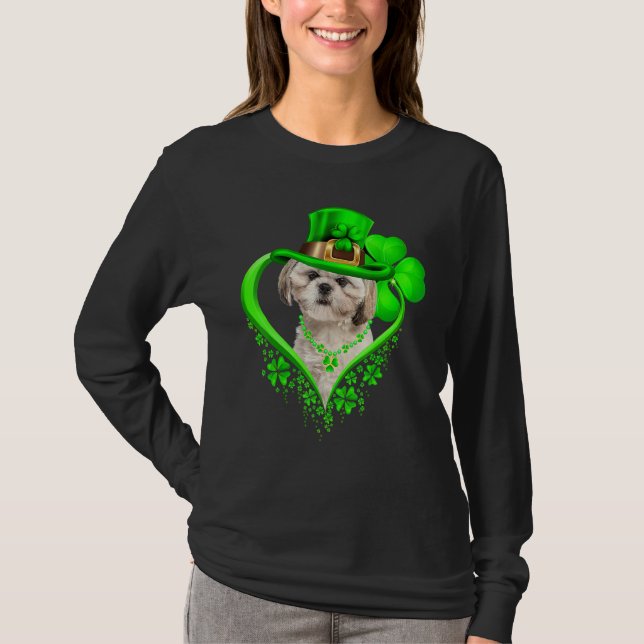 Shih Tzu Dog St Patricks Day Lover Irish Shamrock T Shirt (Framsida)