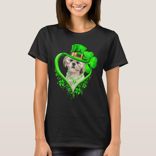 Shih Tzu Dog St Patricks Day Lover Irish Shamrock T Shirt (Framsida)